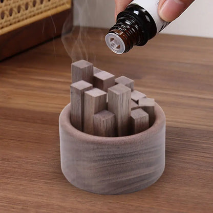 Essential Oil Diffuser Natural Wood Aromatherapy Diffuser with Essential Oil Sticks for Home Office Decoration Round Car