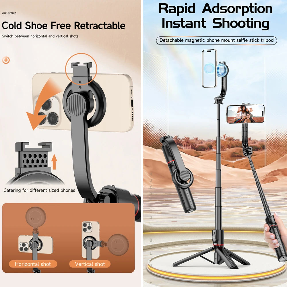 Magnetic Extendable Selfie Stick Detachable Mount Tripod Holder Stand with Bluetooth Wireless Remote for Magsafe IPhone Android