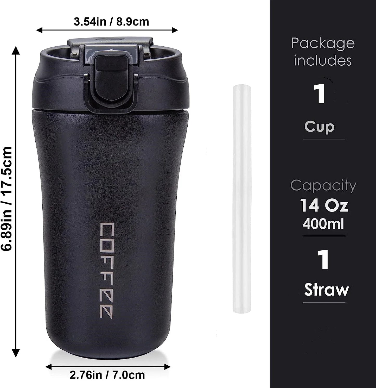 400ml Coffee Cup Stainless Steel Thermos with Straw Double-layer Vacuum Insulated Bounce Cup Portable Travel Car Creative Cup