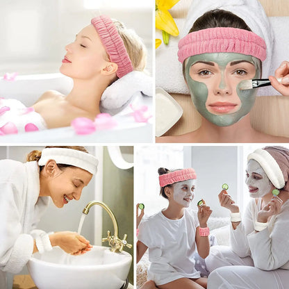 3 PCS Bow Headband And Wristband Set Soft Elastic Hairband Face Wash Makeup Skin Care Headband Spa Hair Band
