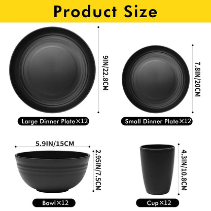 16 PCS| Plates and Bowls Sets for 4, Unbreakable Dinner Plate, Dessert Plates, Cereal Bowl, Drinking Cups, Microwave Safe Dishes