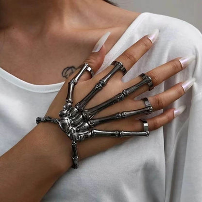 Gothic Punk Skeleton Hand Glove Adjustable Metal Finger Claw Skeleton Full Finger Rings For Halloween Cosplay Party Dropshipping