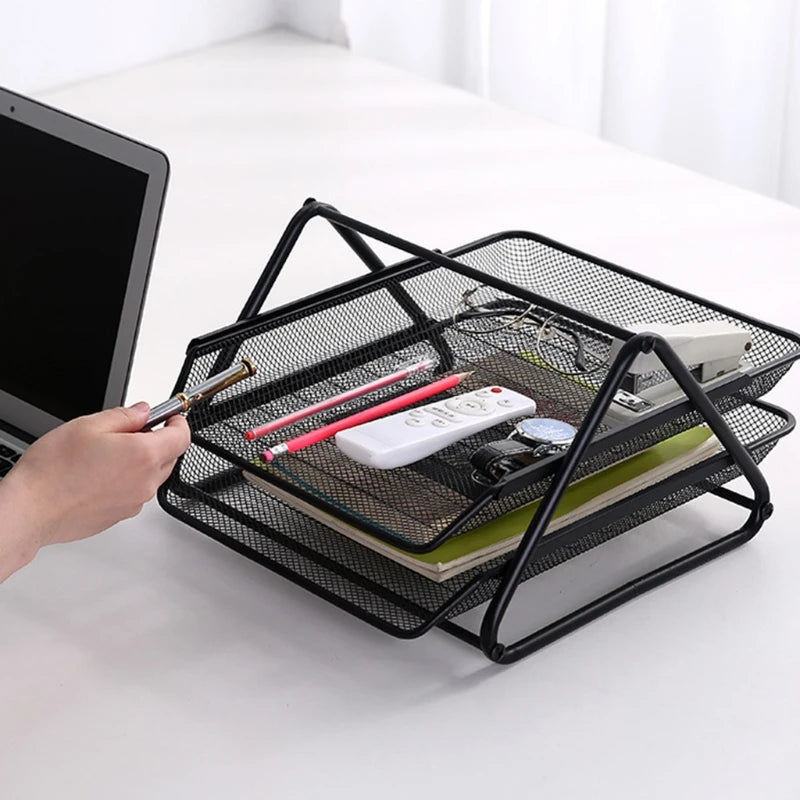 Office A4 Paper Desk Organizer Document File Letter Book Brochure Filling Tray Rack Shelf Carrier Metal Wire Mesh Storage Holder