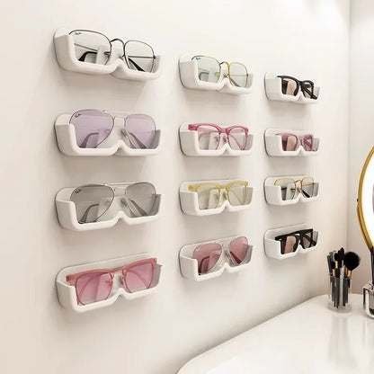Wall Mounted Glasses Storage Rack Punch-free Self-adhesiu Glass Display Cabinet Glasses Storage Box Sunglasses Organizer