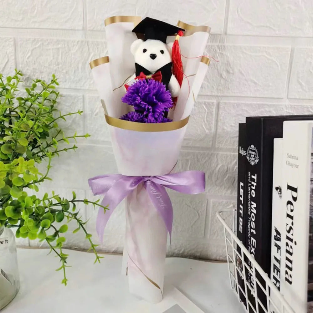 New Sunflower Bear Bouquet Bouquet Decoration Rose Sunflower Soap Flower Graduation Gift Valentine'S Day Cartoon Lovely Bear