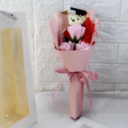 New Sunflower Bear Bouquet Bouquet Decoration Rose Sunflower Soap Flower Graduation Gift Valentine'S Day Cartoon Lovely Bear