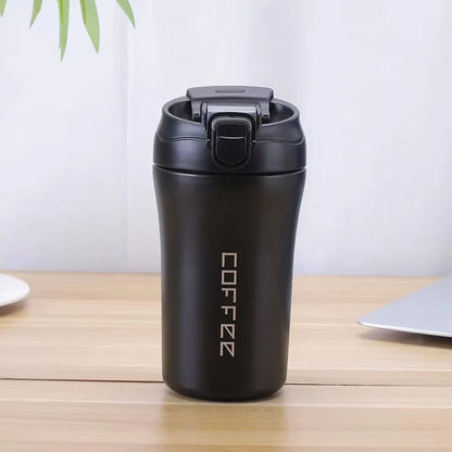 400ml Coffee Cup Stainless Steel Thermos with Straw Double-layer Vacuum Insulated Bounce Cup Portable Travel Car Creative Cup