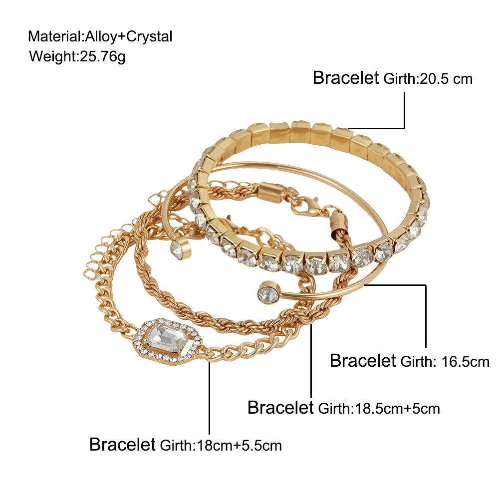 4 Pcs Gold Color Bracelet Set Heart Twist Cuban Chain Bracelets for Women Simple Zircon Trendy Jewelry Wholesale Dropshipping