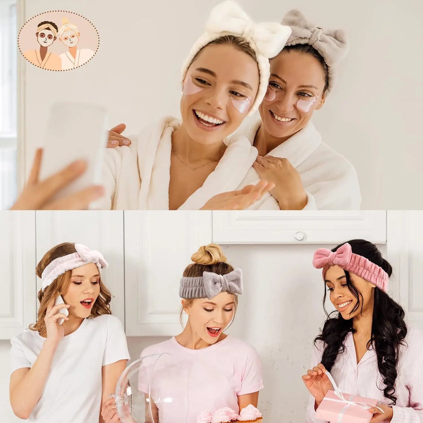 3 PCS Bow Headband And Wristband Set Soft Elastic Hairband Face Wash Makeup Skin Care Headband Spa Hair Band