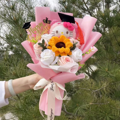 Cartoon My Melody Kuromi Cinnamoroll Kt Cat Plush Doll Holding Flower Bouquet Valentine's Day Christmas Graduation Birthday Gift
