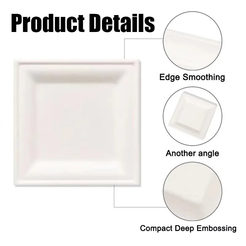 Disposable Square Plates Household Kitchen Restaurant Fruit Salad Dessert Appetizer Birthday Party Christmas Picnics Tableware