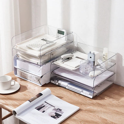 Office Desktop Organizer A4 Paper Drawer Storage Box Stackable File Cabinet Pen Holder Document Case Holder A4 Size Storage Box