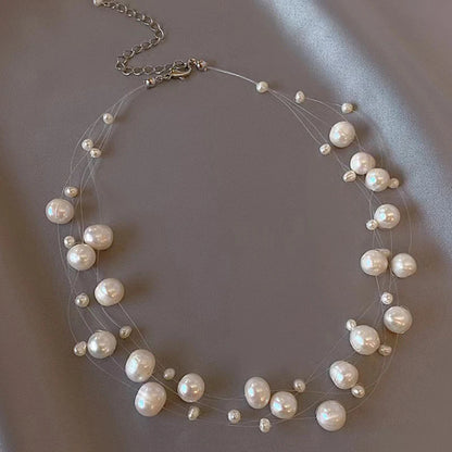 French Style Light Luxury Elegant Niche Design Pearl Multi-layer Pendant Necklace Women Sweet Jewelry Accessories Gift