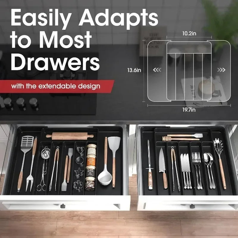 Kitchen Organizer Tray Adjustable Pantry Organizer Utensil Cutlery Drawer  for Silverware Tableware Expandable Kitchen Drawer