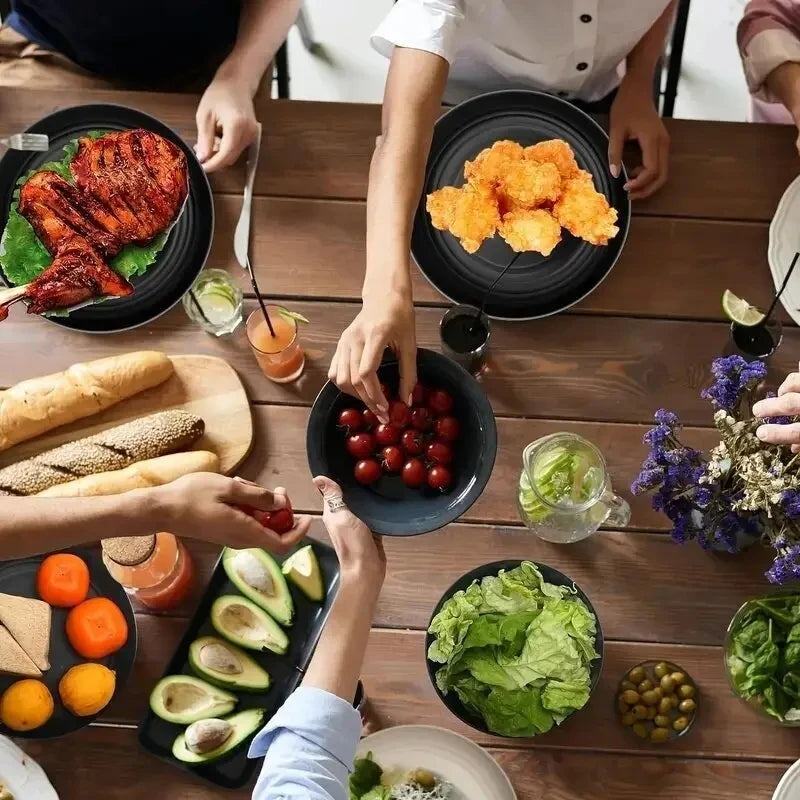 16 PCS| Plates and Bowls Sets for 4, Unbreakable Dinner Plate, Dessert Plates, Cereal Bowl, Drinking Cups, Microwave Safe Dishes