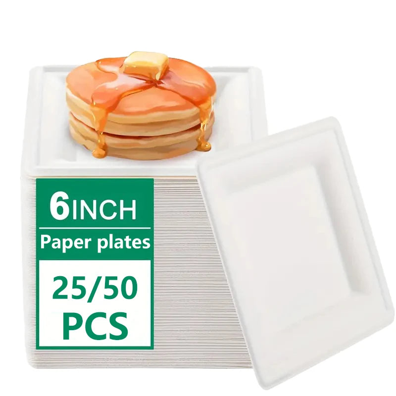 Disposable Square Plates Household Kitchen Restaurant Fruit Salad Dessert Appetizer Birthday Party Christmas Picnics Tableware