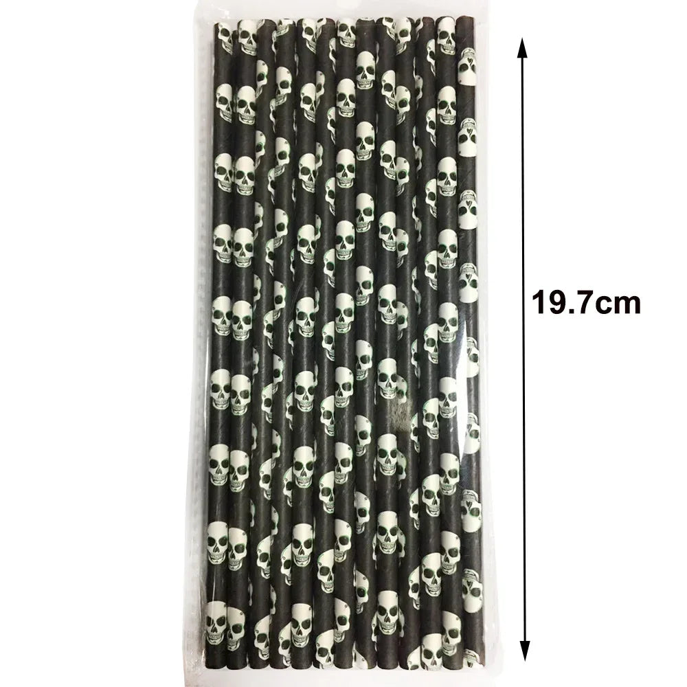 25/100pcs Halloween Party Paper Straws Biodegradable Bat Pumpkin Spider Straws for Spooky Halloween Party Halloween Decoration
