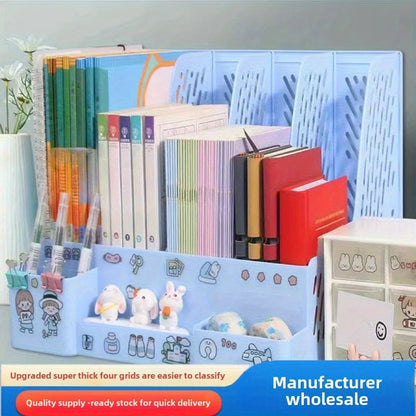 1pc Desktop File Organizer with 4 Compartments, Detachable Space-Saving Office Supplies and Document Storage Box