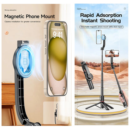 Magnetic Extendable Selfie Stick Detachable Mount Tripod Holder Stand with Bluetooth Wireless Remote for Magsafe IPhone Android