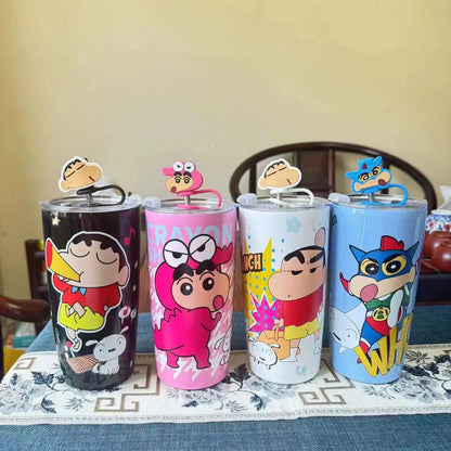 600MlCrayon Shin-Chan Thermos Cup Cartoon Desktop Straw Cup Large Capacity Net Red High Appearance Level Water Cup Birthday Gift