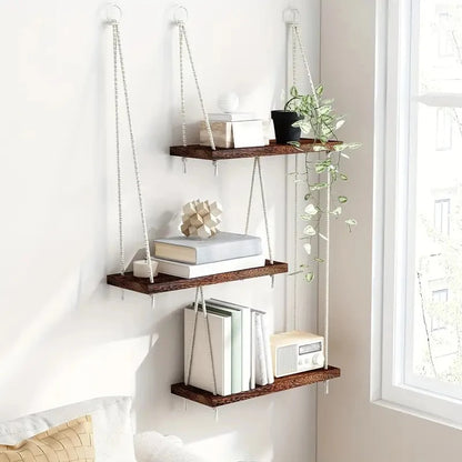 3 Tiers Floating Shelves Wooden Wall Mount Shelf Stands Nursery Book Display Ledges Flower Plant Rack Living Room Home Decor