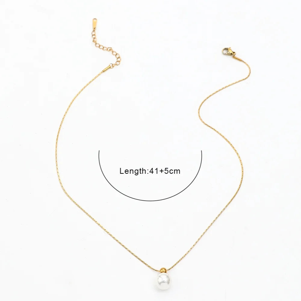 Minimalist Stainless Steel Faux Pearl Pendant Necklace Suitable for Women