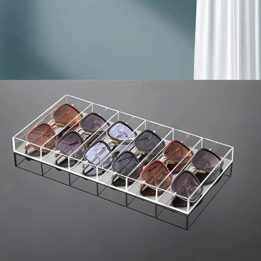 Eyewear Organizer Sunglasses Storage Box Transparent 6-compartment Glasses Jewelry Storage Box with Capacity for Organization