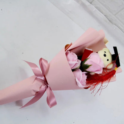 New Sunflower Bear Bouquet Bouquet Decoration Rose Sunflower Soap Flower Graduation Gift Valentine'S Day Cartoon Lovely Bear