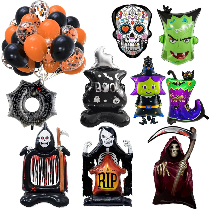 Hot Halloween Balloon Decoration Standing Hummy Pumpkin Ghost Witch Halloween Party Large Foil Balloon Inflatable Door Tree Deco