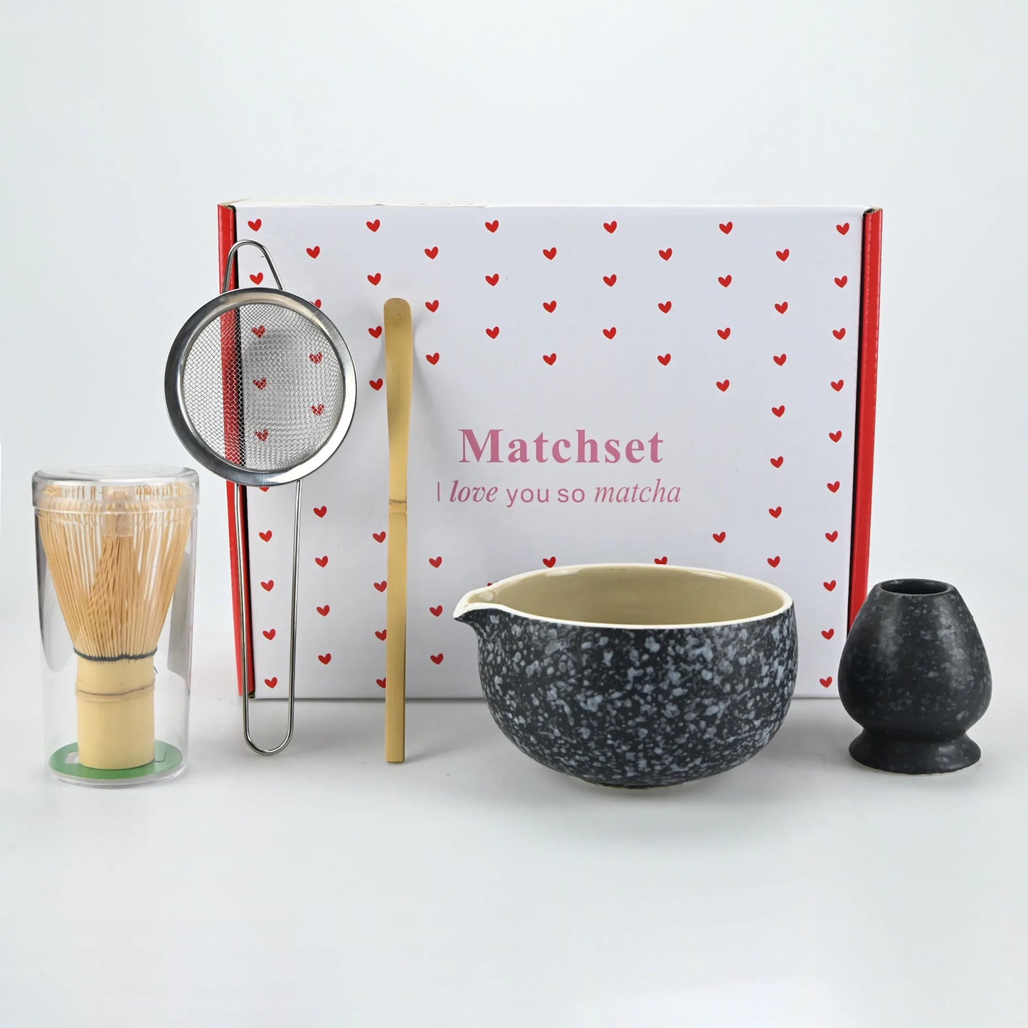 Matcha Whisk Set - Matcha Bowl and Bamboo Matcha Whisk, Tea Strainer, Scoop, Spoon, Sifter, Whisk Holder, Matcha Making Kit For