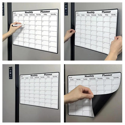 Soft Magnetic Memo Board - Reusable Weekly Planner, Decorative Modern Fridge Organizer for Home Office, PVC Grid Calendar &amp; Note