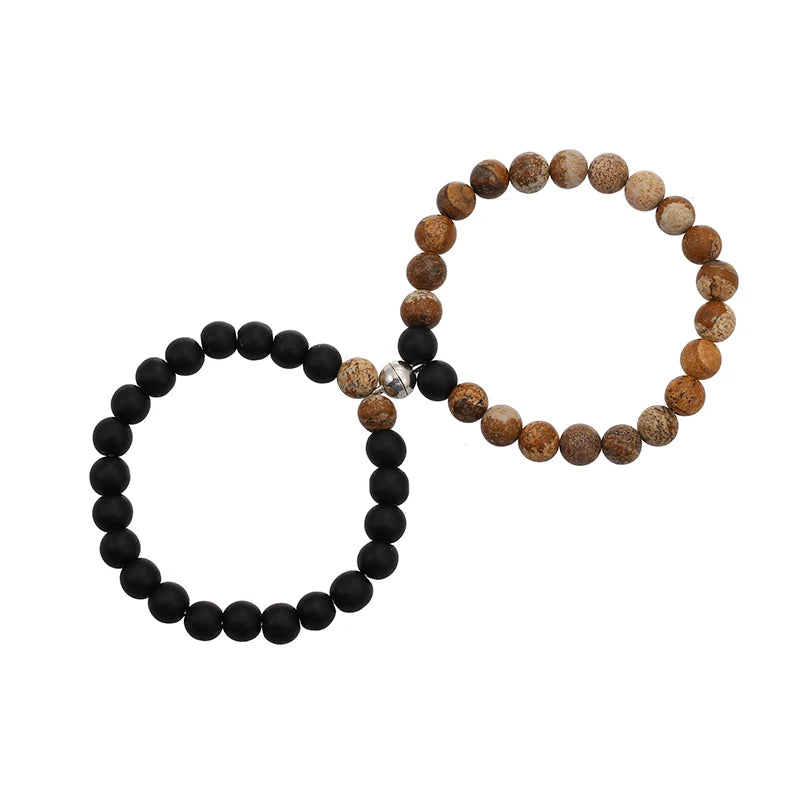 Lover Bracelet Natural Stone 8mm Magnet Clasp For Dear One Gift On Valentine's Day 2psc
