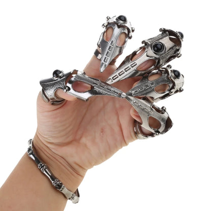 Gothic Punk Skeleton Hand Glove Adjustable Metal Finger Claw Skeleton Full Finger Rings For Halloween Cosplay Party Dropshipping
