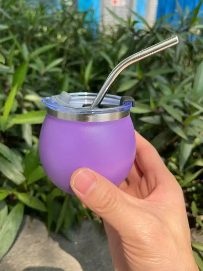 Creative 304 Stainless Steel Thermos Cup Mini Compact U-shaped Egg Cup Home with lid and straw to keep Cold Matai Cup