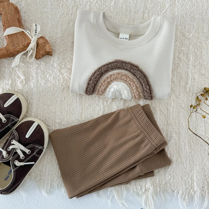 Autumn Winter Baby Clothes Girl Rainbow Embroid Pollover Newborn Baby Cloth Long Sleeve Top Pants Boys Girls Baby Sets 0-3 Years