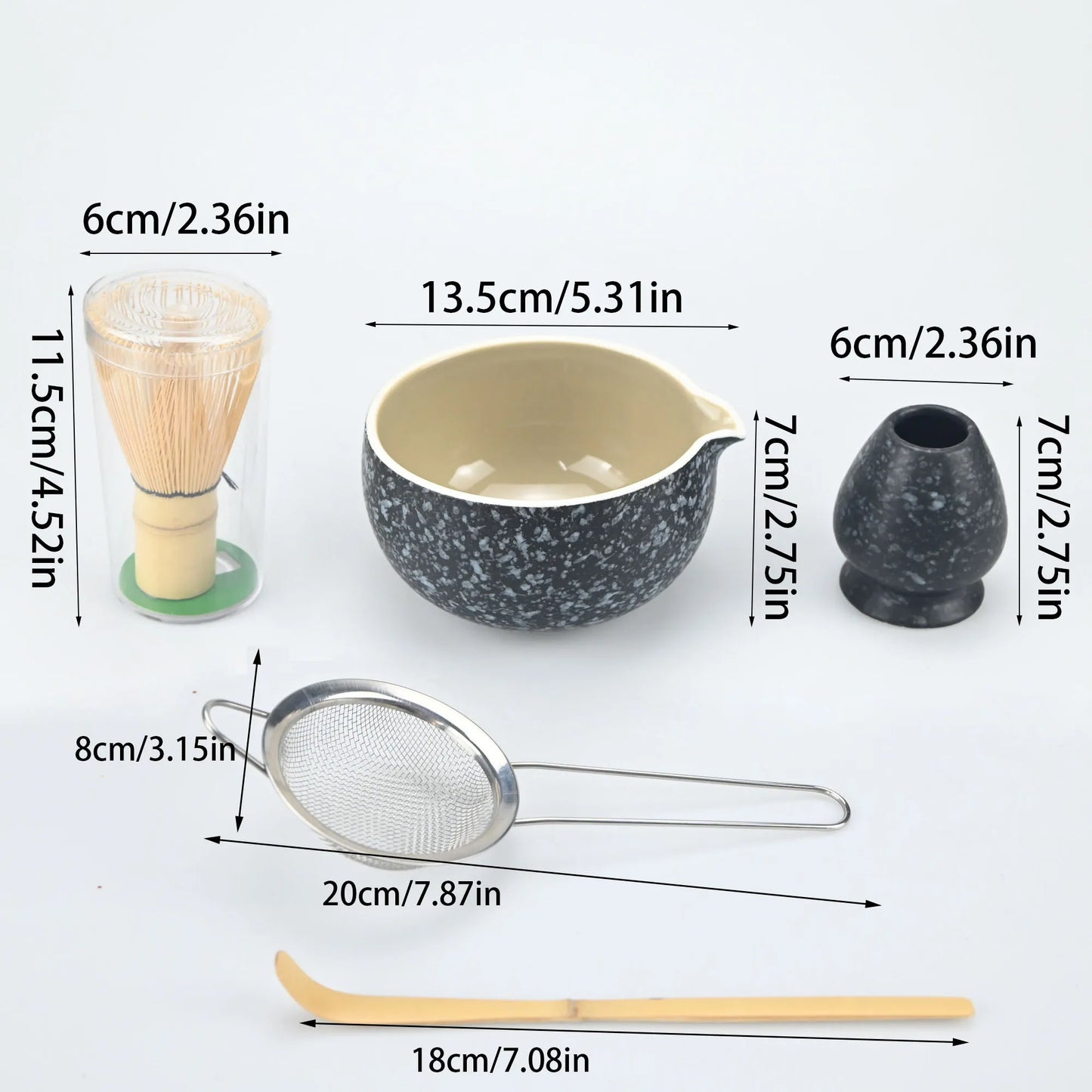Matcha Whisk Set - Matcha Bowl and Bamboo Matcha Whisk, Tea Strainer, Scoop, Spoon, Sifter, Whisk Holder, Matcha Making Kit For