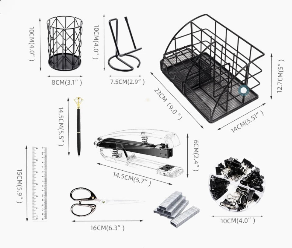 Desk Organizers Accessories Office Supplies Set Stapler, Pen Holder, Phone Holder, Scissors, Pen, Ruler, 30 Paper Clips, 22 Bind