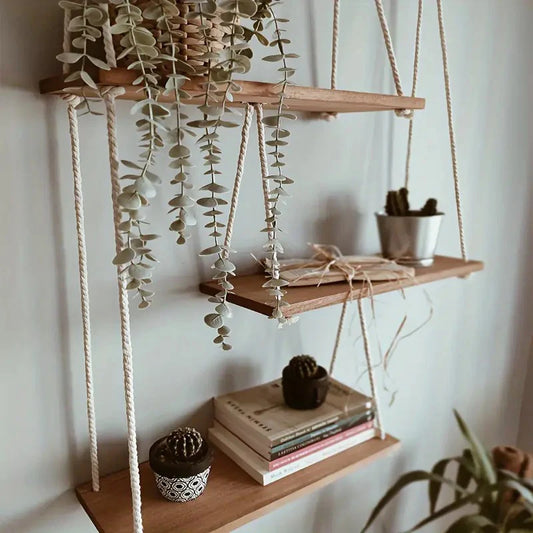 3 Tiers Floating Shelves Wooden Wall Mount Shelf Stands Nursery Book Display Ledges Flower Plant Rack Living Room Home Decor