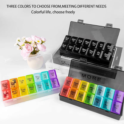 1PC Weekly Pill Organizer 2 Times a Day,Am/Pm Daily Pill Case Medicine Organizer,Push Button 7 Day Pill Box for Pills