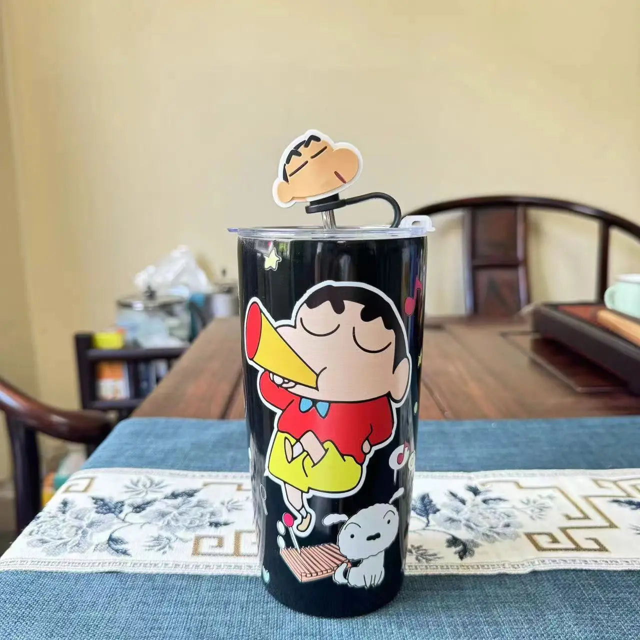 600MlCrayon Shin-Chan Thermos Cup Cartoon Desktop Straw Cup Large Capacity Net Red High Appearance Level Water Cup Birthday Gift