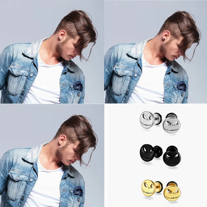 1 Pair Fashion Titanium Round Cake Stud Earrings For Men Women Halloween Pumpkin Head Earrings Stainless Steel Jewelry Evil Eye