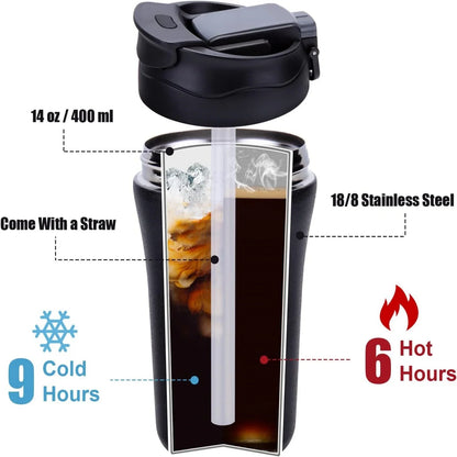 400ml Coffee Cup Stainless Steel Thermos with Straw Double-layer Vacuum Insulated Bounce Cup Portable Travel Car Creative Cup