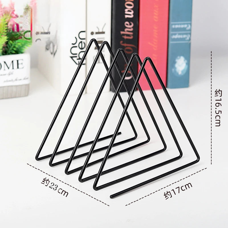 File Organizer Triangle Iron Art Creative Office Desktop Books Magazine Storage Newspaper Bookshelf Pen Holder Desk Decoration