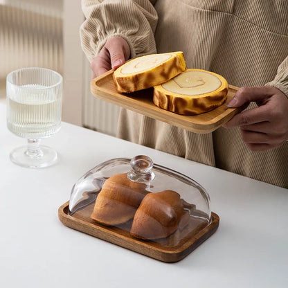 Bamboo and Wood Cake Plate Transparent