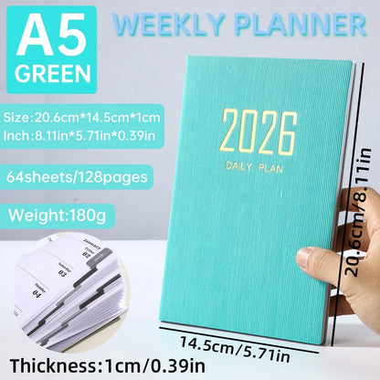 2026 A5 Weekly Planner Durable PU Cover 365 Days Daily Schedule Notebook Compact Calendar Journal School Office Agenda Organizer