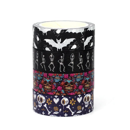 1pc 10M Deco Bat Rose Skull Black Cat Haunted House Halloween Masking Washi Tape Set for Scrapbooking Cute Journal Stationery