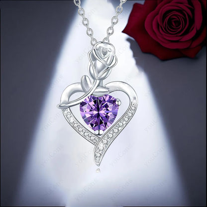 Purple Zircon Heart Pendant Necklace With Rose Box 2025 New Jewelry Set For Mother Christmas Valentine Day Wife Birthday Gift