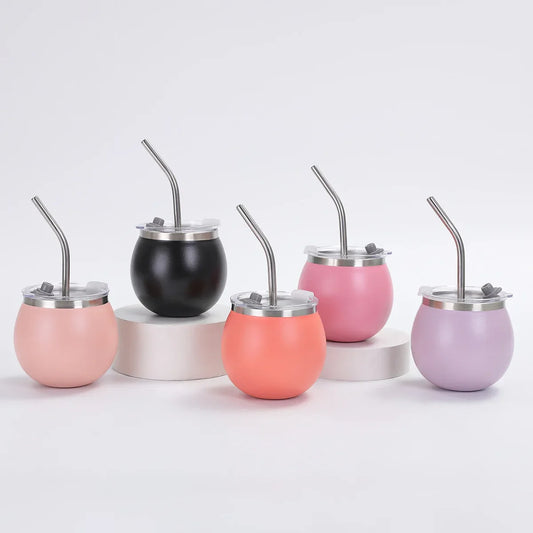 Creative 304 Stainless Steel Thermos Cup Mini Compact U-shaped Egg Cup Home with lid and straw to keep Cold Matai Cup