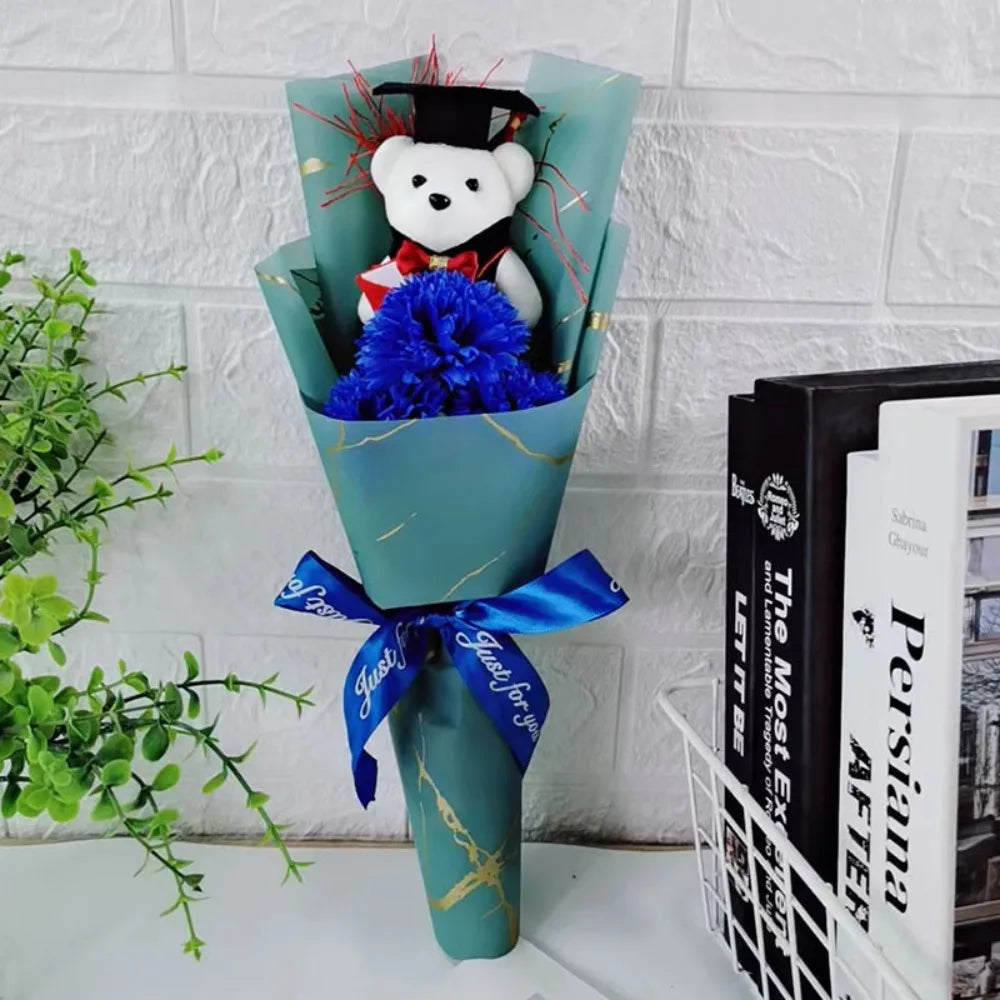 New Sunflower Bear Bouquet Bouquet Decoration Rose Sunflower Soap Flower Graduation Gift Valentine'S Day Cartoon Lovely Bear