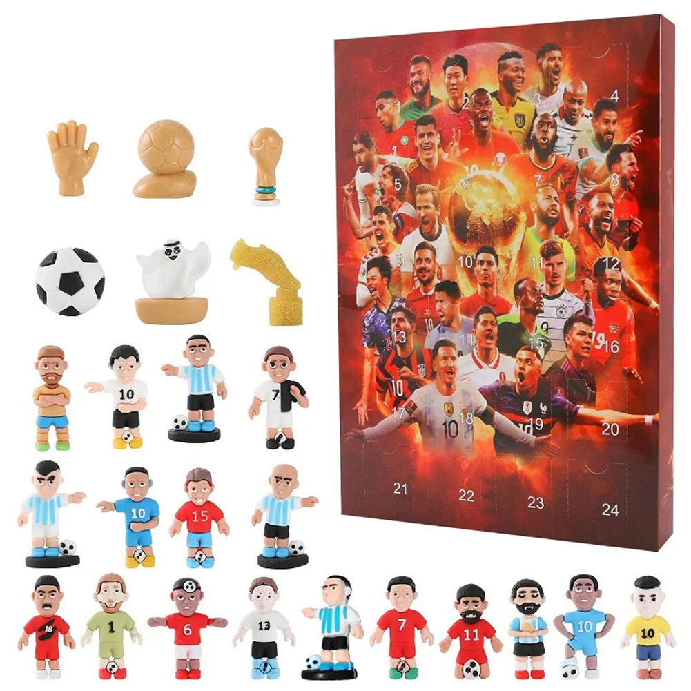 Sports Event Advent Calendar 2024 Collectible Christmas Calendar 24 Cute Characters Arrival Calendar for Adults Kids Soccer Fans